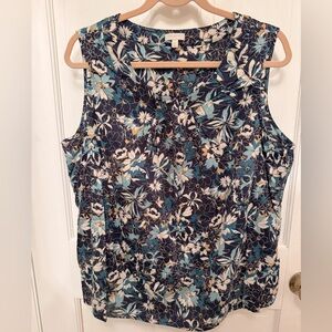 Talbot’s floral tank blouse EUC XL navy teal print